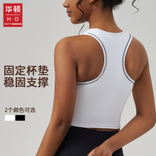 HD瑜伽背心女胸垫一体长款防震撞色线条透气跑步速干外穿运动内衣