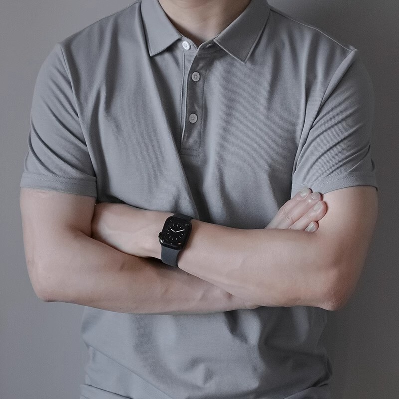 Slim-Fit Solid Color mercerized pearl polo shirt cool feeling breathable lapel short sleeve light mature business commuter men's summer