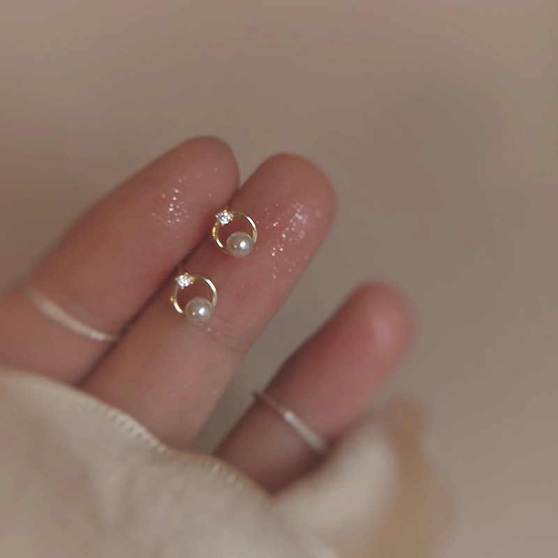 秋冬溫柔小圓圈仿珍珠耳釘2024年新款輕奢小眾耳環高級感耳飾