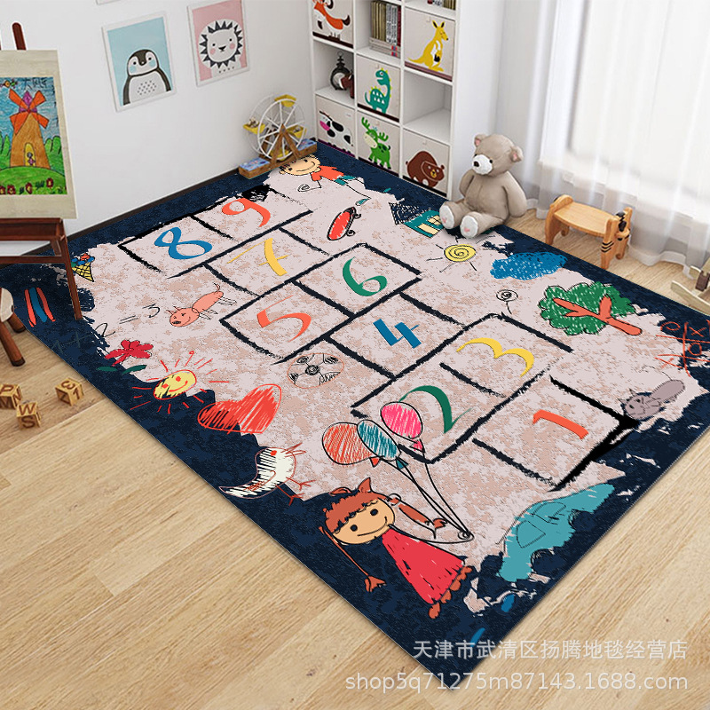 En stock Rayuela de dibujos animados alfombra sala de estar sofá mesa de café alfombra de piso chica dormitorio cama manta área de lectura estera completa