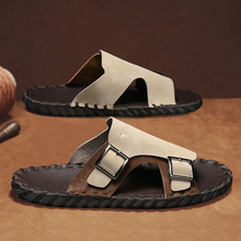 拖鞋男秋季外穿真皮防滑耐磨休闲一字拖软底户外运动沙滩罗马凉拖