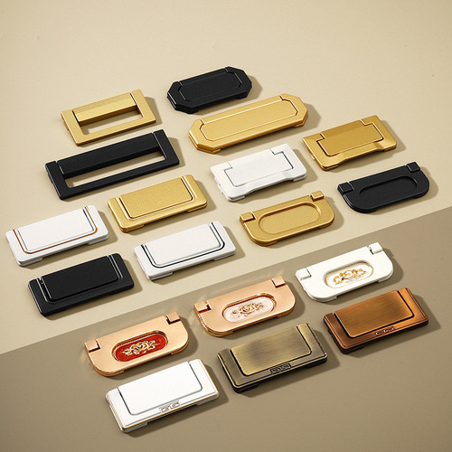 Simple flat concealed button drawer cabinet handle invisible flat-mounted gusset furniture hardware aluminum alloy groove-free handle