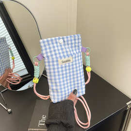 新款清凉手机包简约设计感方格单肩斜挎包迷你流行小挎包女手机包