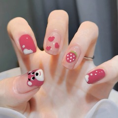 2024新款草莓熊手工穿戴甲卡通ins風粉色少女心手繪短款童趣分碼