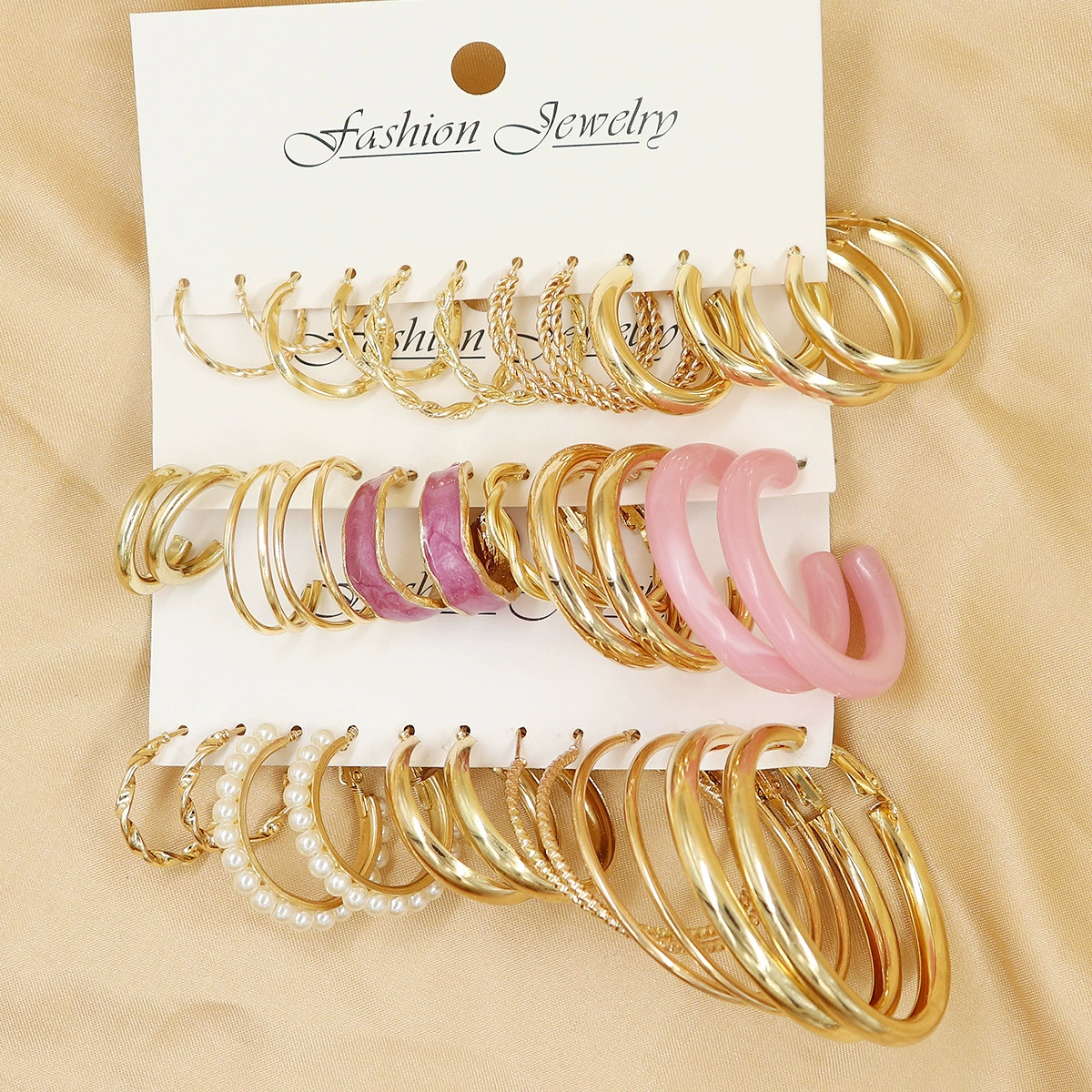 Metal Earrings Set, Retro Creative Design with Pigtail Hooks, Simple Elegant, Assorted Colors
