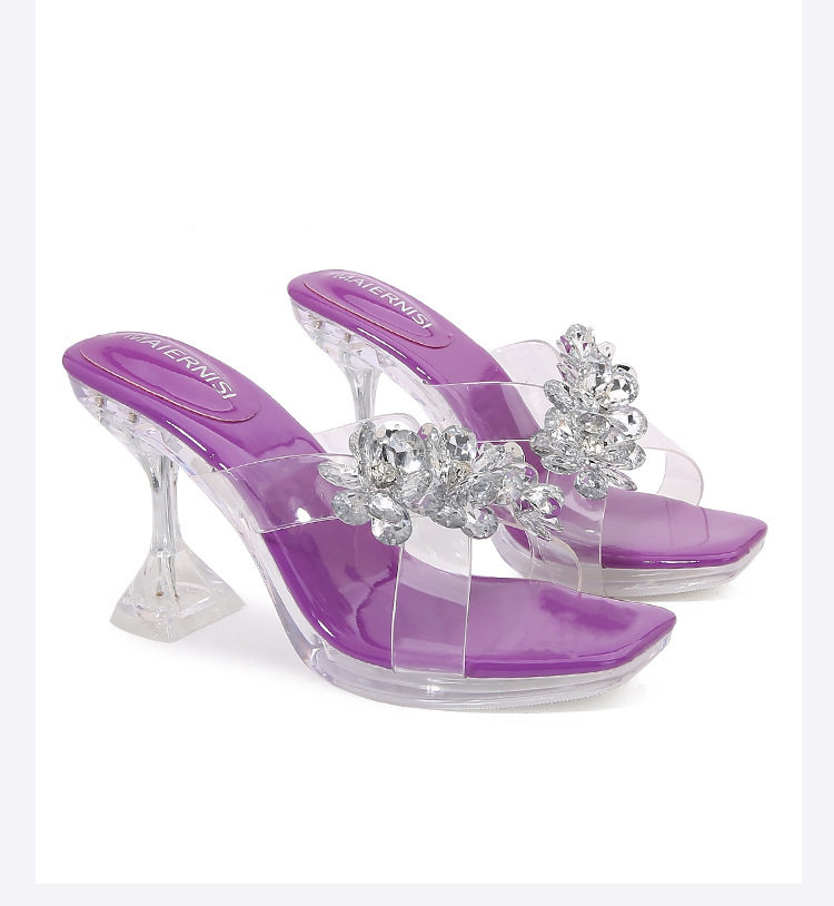 Sandal nữ quai ngang trong suốt gót ly pha lê, gót 6–8 cm — Vàng Sâm Banh, màu tím chi tiết 17