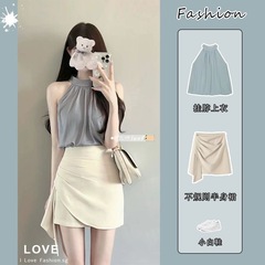 小柄な女性向けのフレンチサマーソルトスタイル、軽くて大人っぽいデザイン、ニッチなピュアディザイアホットガールトップス2点セット