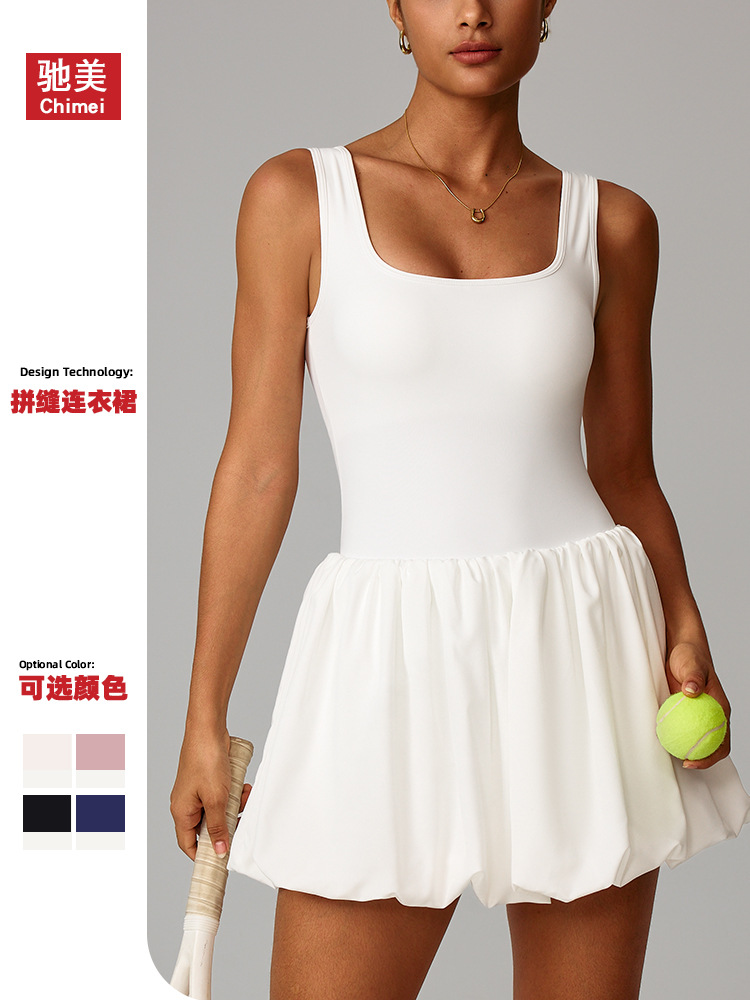 Desnudo falso de dos piezas vestidos de eslingas deportivas para mujeres camina desnudo base al aire libre correr acondicionamiento falda de tenis 4001