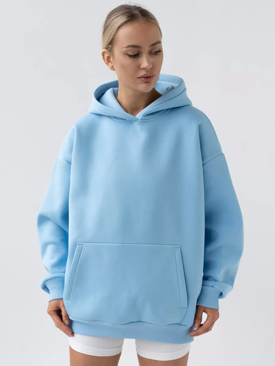 Women's Oversized Hooded Sweatshirt With Pockets And Long Sleeves_voghion.com