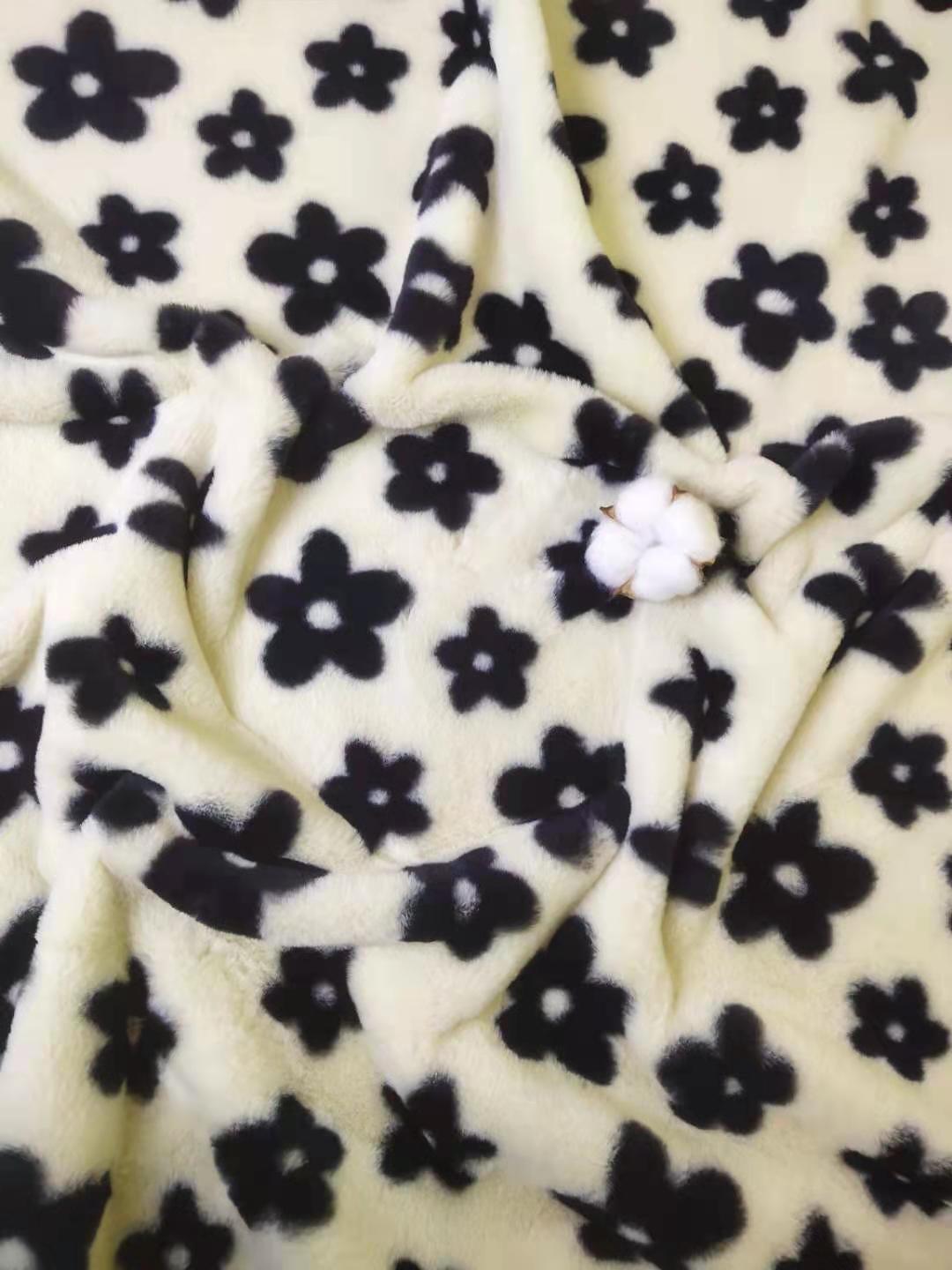 现货600克小兔毛印花太阳花全涤兔毛仿兔毛时装鞋帽玩具毛绒面料