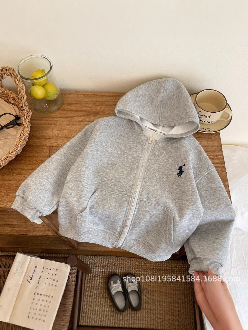 Chaqueta de suéter de rebeca casual coreana para niños y niñas, primavera y otoño para niños grandes, nueva moda occidental, color sólido con capucha