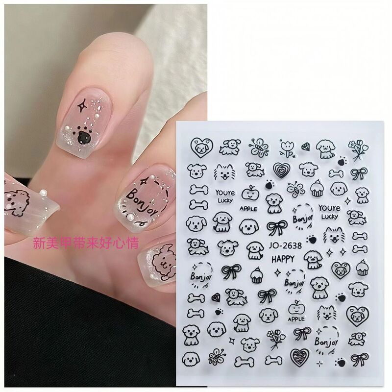 Flat Cute Black and White Graffiti Cat and Dog Stickers, Nail Art Stickers, Handbook Stickers, Mobile Phone Case Decoration Materials
