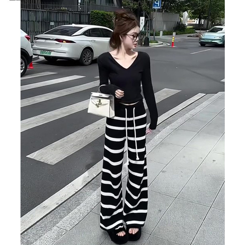 韩版复古夏季新款慵懒风显瘦休闲裤女装高级感ins风直筒长裤