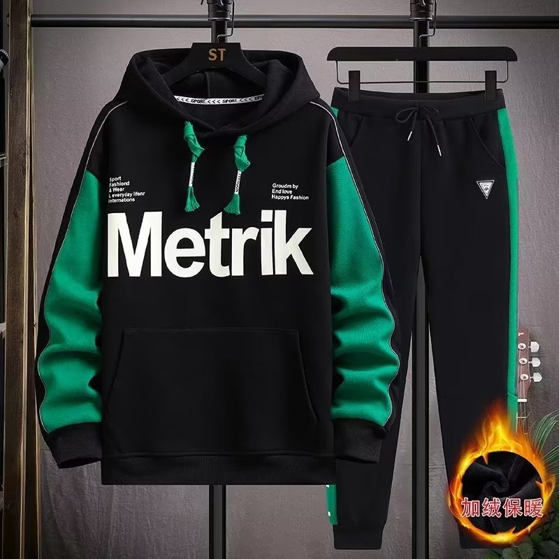 Otoño e invierno nuevo suéter forrado de lana conjunto de dos piezas niños marca de moda guapo juventud moda casual traje deportivo moda