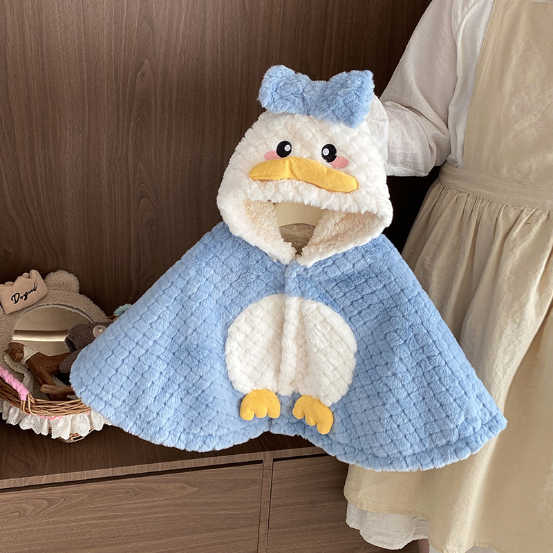 Baby Cloak Autumn and Winter Clothing Kidsren's Duck Cloak Male and Female Baby Fleece-Lined Jacket Winter Outing Windproof Shawl