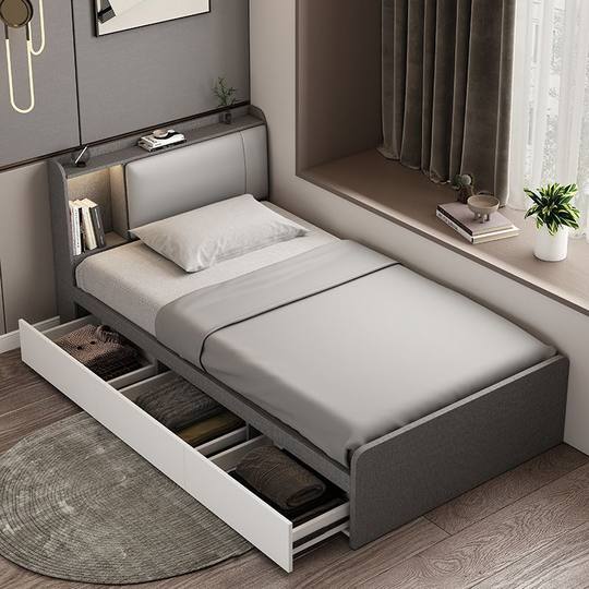 Nordic Small Apartment Bedroom 1.2 m Single Bed Home Study Space-saving High Box Storage Tatami Storage Bed
