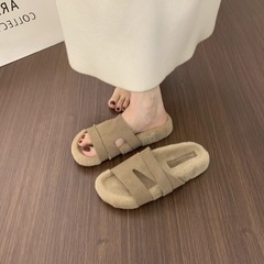 BEILIXUAN~法式复古休闲厚底毛毛拖鞋女外穿2025秋冬新款仙女棉鞋