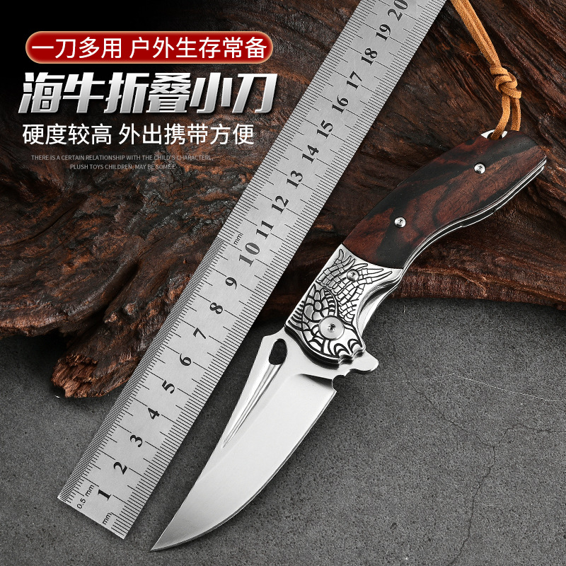 厂家D2钢材户外小刀 野营刀随身携带防身自卫折叠刀 家用水果刀