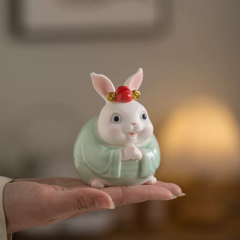 Керамические декоративные игрушки в форме милого кролика-подвески зодиакальный талисман, для привлечения богатства, настольная домашняя декорация, ремесла