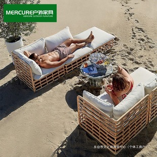 Outdoor Rattan Sofa Courtyard Terrace Balcony Leisure Open-Air Garden B&B Living Room Waterproof Outdoor Bamboo Sofa