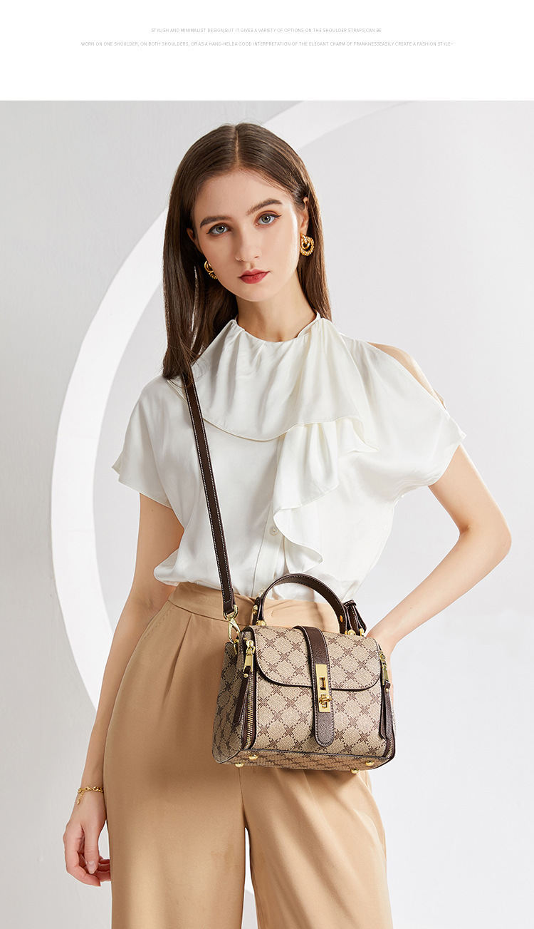 Túi bucket nữ cổ điển phong cách retro, thiết kế rút dây, xách tay đeo chéo tiện lợi — Màu cà phê chi tiết 3