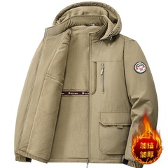 8XL！加绒加厚跨境夹克男士秋冬新款户外可拆卸连帽防水防风外套