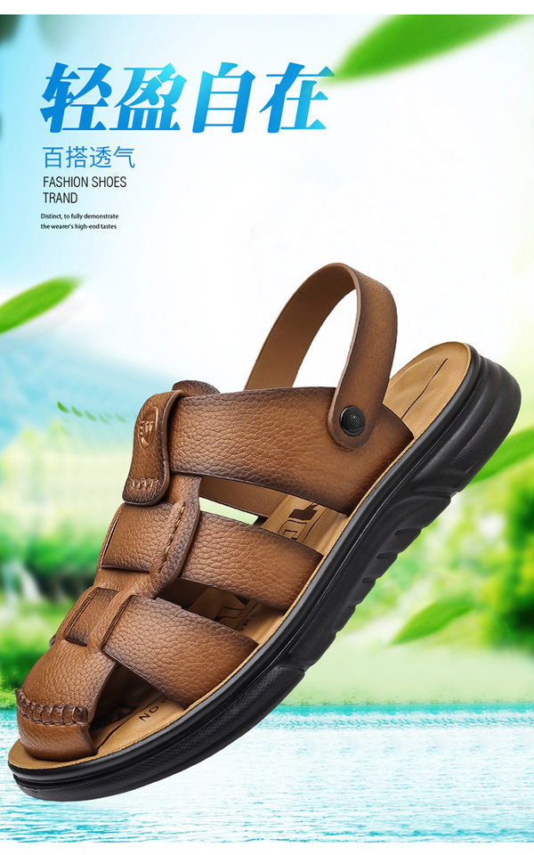 Dép sandal nam cỡ lớn mũi kín đế dày, giày đi biển kiêm dép lười đa năng — Màu nâu, màu vàng, màu đen chi tiết 3