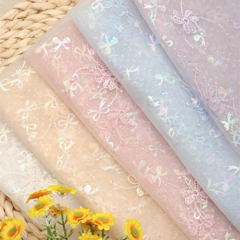 Factory colorful clover embroidered bow embroidered mesh fabric children's clothing embroidered lace wedding lace fabric