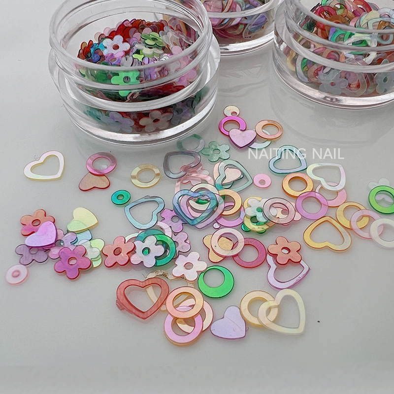 Plastic Fruity Hard Candy Sweet and Cute Nail Art Glitter Ice Transparent Small Flower Heart Circle Nail Decoration Aurora