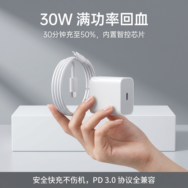 Pd30W Charging Head Is Suitable for Apple 15 Charger, Original 3C Certified Fast Charging Head, Apple 16 Mobile Phone Data Cable