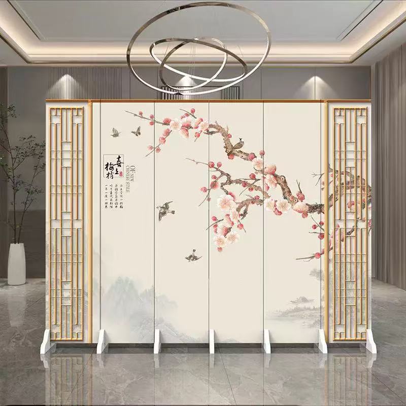 Ancient Style Screen Partition Living Room New Chinese Style Blocking Folding Mobile Bedroom Home Office New Fabric Screen