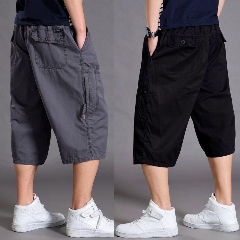 Summer Sports Capri Pants Men's Loose Shorts plus size Wide-leg Pants Fat Guy Casual Thin Seven-point Tooling Pants