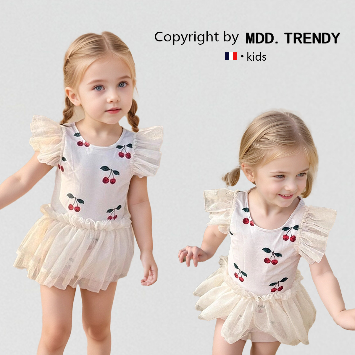 Mdd Girls One-Piece Swimsuit 2025 Small Fresh Swimsuit Summer New Cherry Quick-Drying Girl Baby Swimming Cap