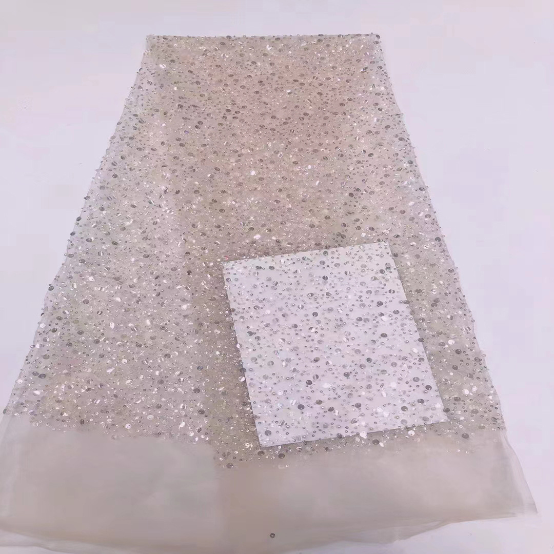 2022 Venta caliente completo perla bordado tela moda cristal lentejuelas encaje tela vestido de novia moda tela JX2025