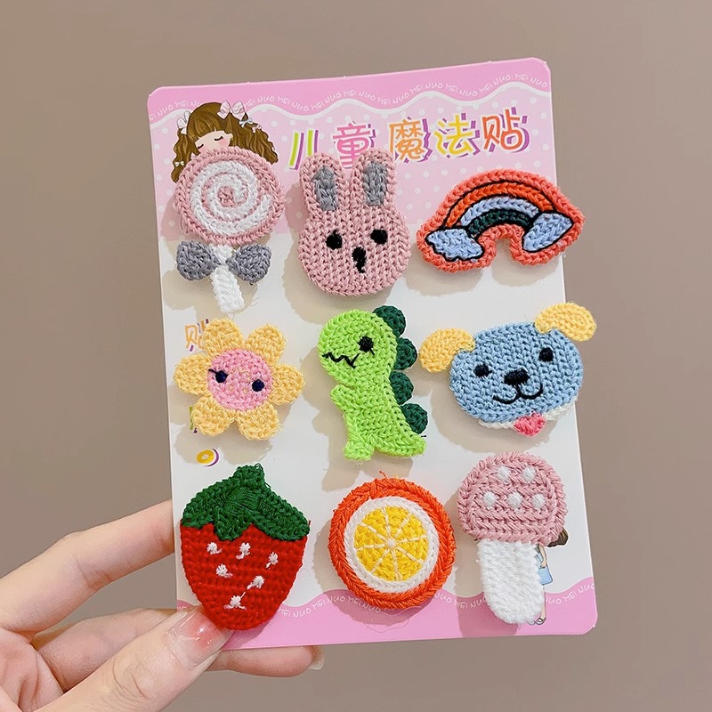 Niños lindos Velcro niñas flequillo pegatinas pelo roto artefacto bebé no hace daño pelo roto pegatinas de pelo horquilla tocado