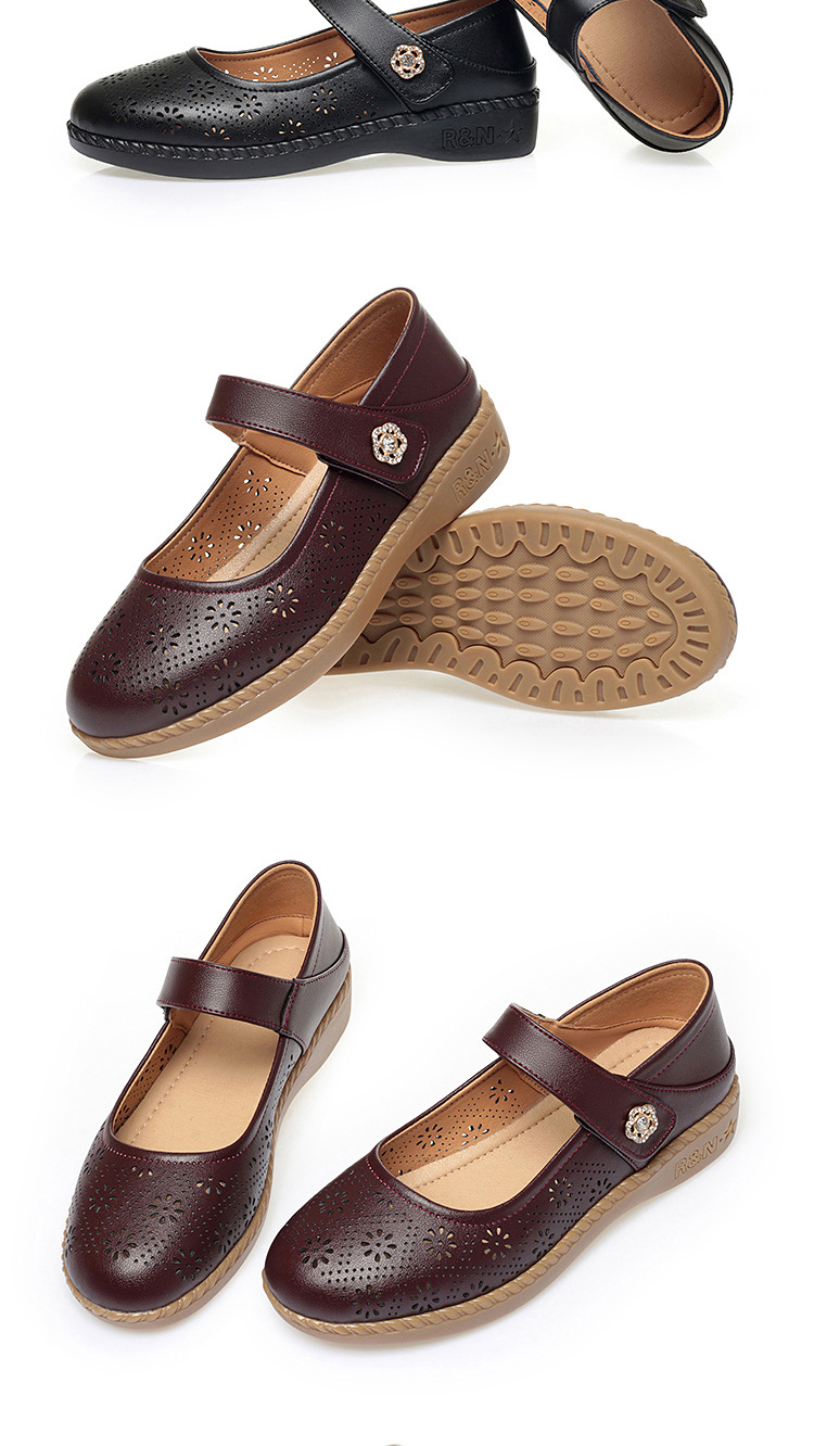 Giày sandal nữ da thật lỗ thoáng khí mũi nhẹ đế bệt phong cách mẹ bỉm — màu be chi tiết 17