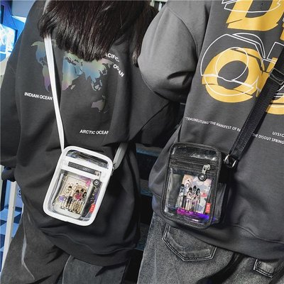 新款手机包男港风潮酷pvc透明单肩包女情侣款斜挎包休闲小方包