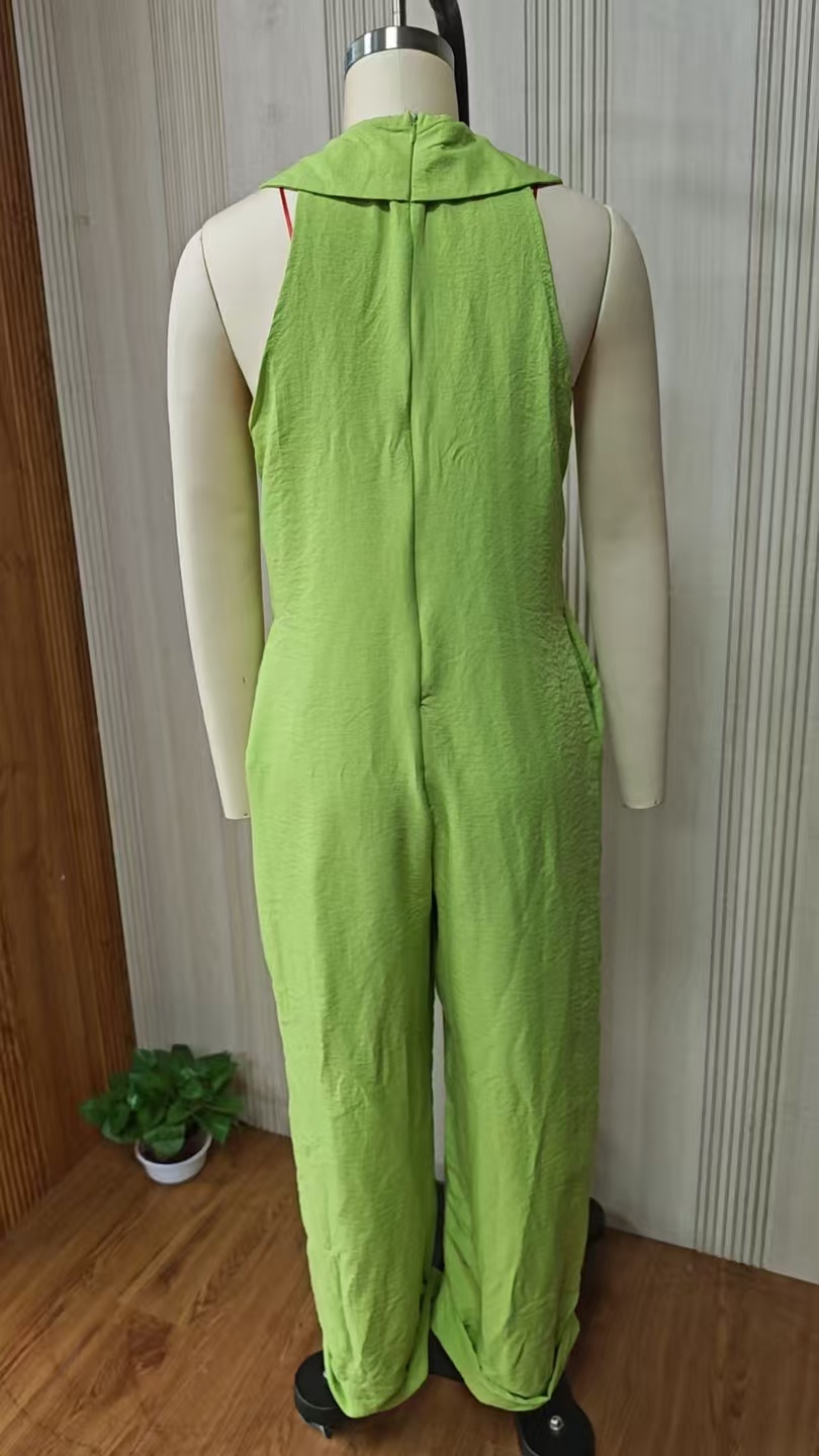 Summer Casual Solid Color Women's Jumpsuit Sleeveless V Neck_ecoleips.com