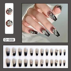 Dark Night River Water Diamond Accents French Long European Black Nail Art Sticker Nail Polish Removable Nail Tips