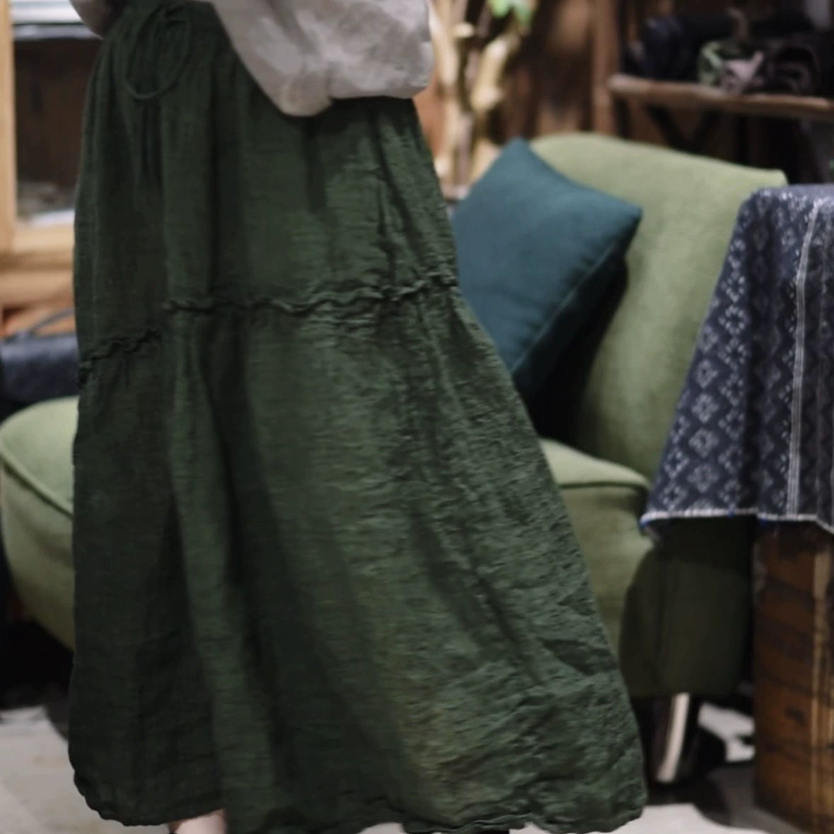 25/05 SN170 Новая летняя легкая ретро-юбка из льняного кружева с эластичной талией и окрашенной пряжей