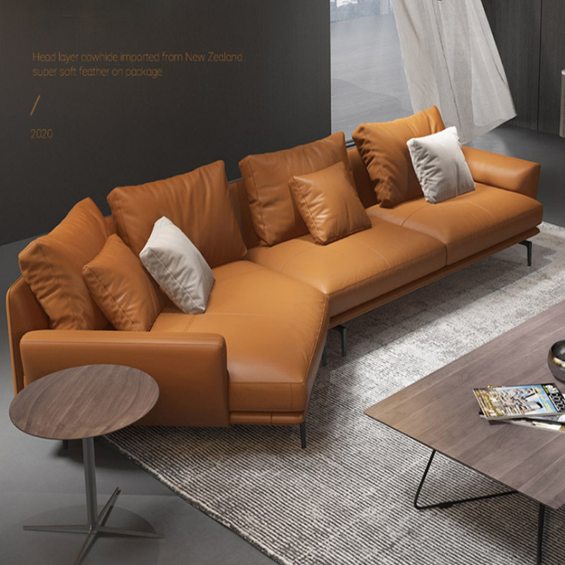 意式極簡真皮沙發組合客廳小戶型簡約港式輕奢創意異形轉角皮沙發