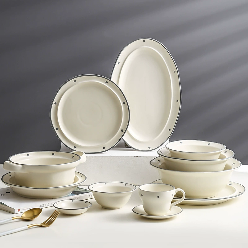 Tableware Ceramic Cream Set, Light Luxury Style — Multi-Size Dinnerware for Home