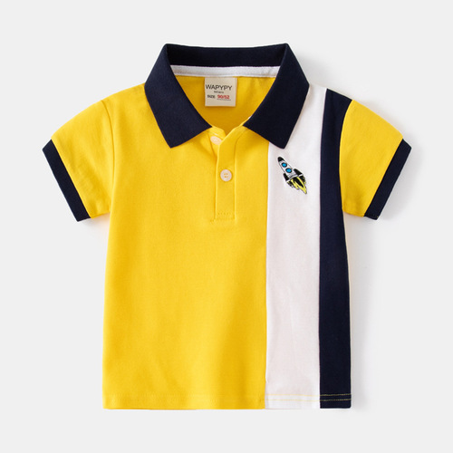 Children's short-sleeved T-shirt boys' Polo shirt summer wear 2024 new baby embroidered color matching top one piece generation trend