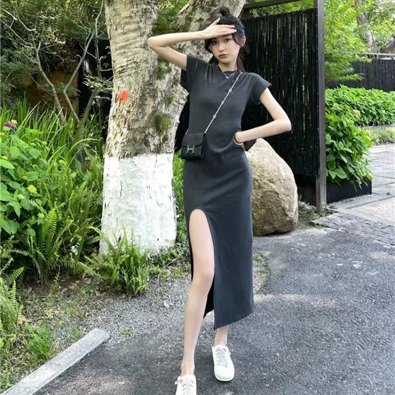 Горячая девушка с сексуальной талией для похудения нишевое платье с разрезом, Женская весенне-летняя Нижняя французская Высококачественная длинная юбка с темпераментом