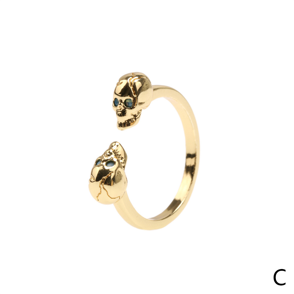 European and American cross-border micro-inlaid color zirconium open skull personality adjustable ri