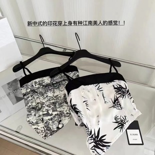 New Chinese style retro ink painting camisole women's summer pure sweet hot girl irregular short tube top