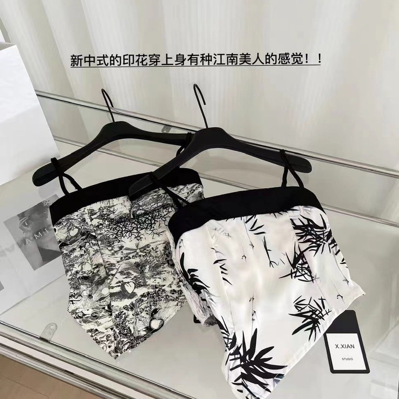 新中国式レトロな水墨画のストラップの小さいベストの女性の夏の純欲の甘いギャルの不規則な短いタイプは胸の上着を拭きます。|undefined