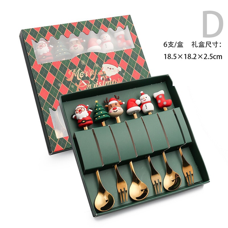 ステンレススプーン創意クリスマスツリーコーヒー攪拌スプーンデザート果物フォークスプーンフォーク食器プレゼントセット|undefined