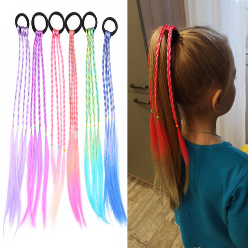 Cross-border cute girl colorful wig hair ties princess twist braid elastic headband ponytail fashionable children's hair accessories