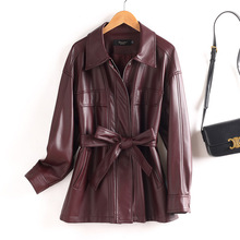 跨境2025春秋海宁绵羊皮真皮皮衣女士大码皮夹克显瘦外套妈妈装